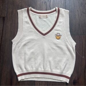 White and Brown Women’s Vest with Embroidered Patch